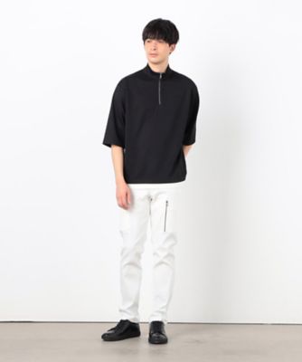 七分袖 フェイクレイヤード ハーフジップTシャツ