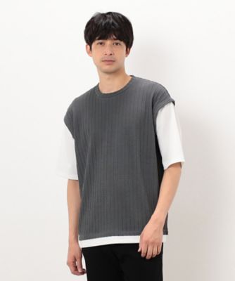 COMME CA ISM (Men)/コムサイズム ケーブル柄 ベスト フェイクレイヤードTシャツ(4760TK10)