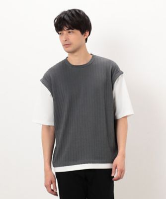 ケーブル柄　ベスト　フェイクレイヤードＴシャツ（４７６０ＴＫ１０）