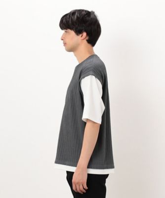 ケーブル柄　ベスト　フェイクレイヤードＴシャツ（４７６０ＴＫ１０）