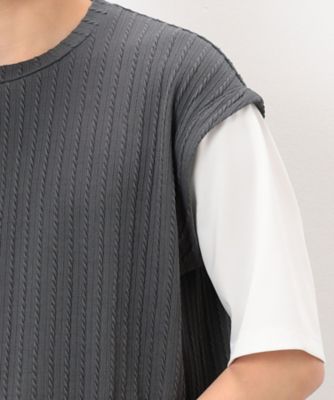 ケーブル柄　ベスト　フェイクレイヤードＴシャツ（４７６０ＴＫ１０）