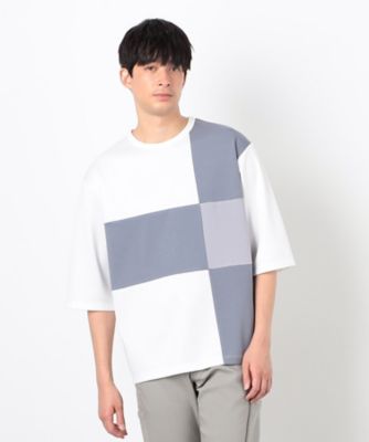 七分袖　カラーブロック　パッチワークＴシャツ（４７６０ＴＫ２４）