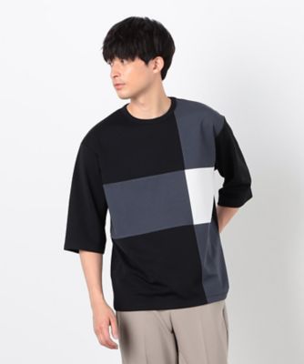 七分袖　カラーブロック　パッチワークＴシャツ（４７６０ＴＫ２４）