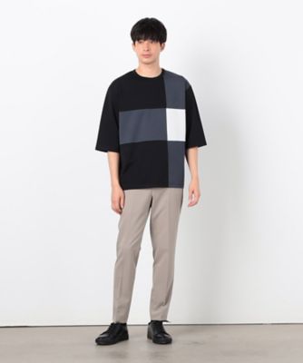 七分袖　カラーブロック　パッチワークＴシャツ（４７６０ＴＫ２４）