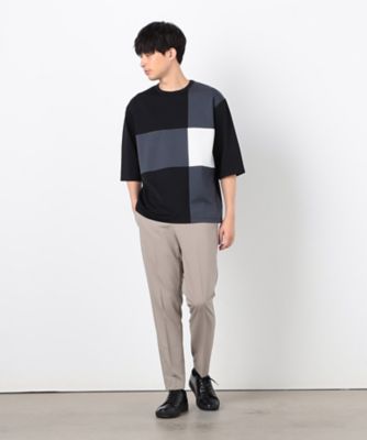 七分袖　カラーブロック　パッチワークＴシャツ（４７６０ＴＫ２４）