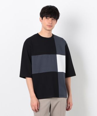 七分袖　カラーブロック　パッチワークＴシャツ（４７６０ＴＫ２４）