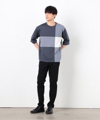 七分袖　カラーブロック　パッチワークＴシャツ（４７６０ＴＫ２４）