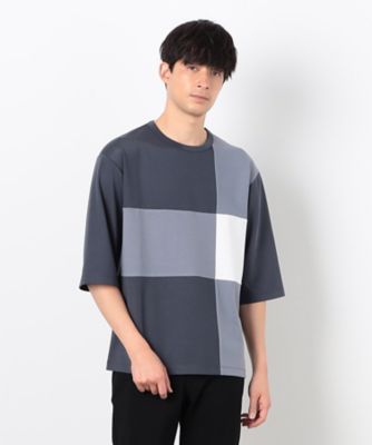 七分袖　カラーブロック　パッチワークＴシャツ（４７６０ＴＫ２４）