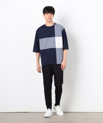 七分袖　カラーブロック　パッチワークＴシャツ（４７６０ＴＫ２４）