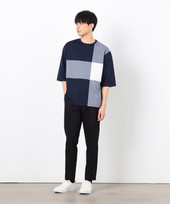 七分袖　カラーブロック　パッチワークＴシャツ（４７６０ＴＫ２４）