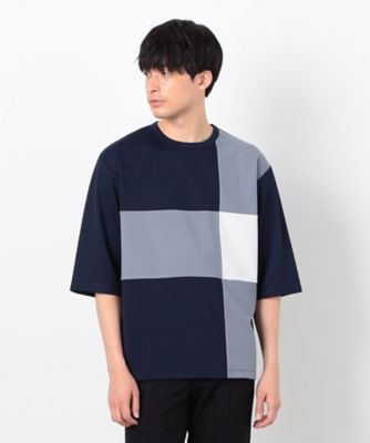 七分袖　カラーブロック　パッチワークＴシャツ（４７６０ＴＫ２４）