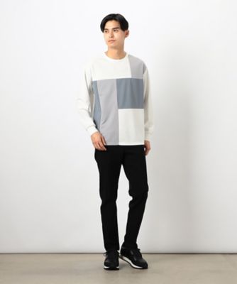 カラーブロック パッチワーク クルーネックTシャツ