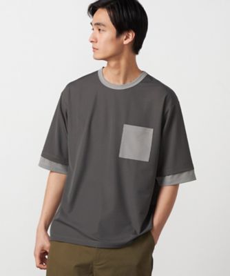 軽量スクエアジャカード フェイクレイヤードTシャツ
