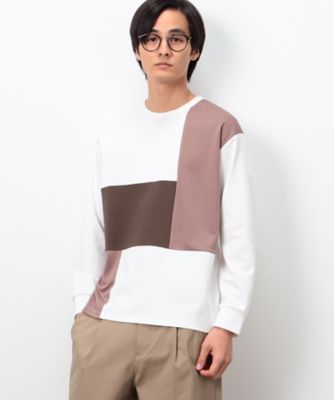 ＜COMME CA ISM (Men)＞ストレッチポンチ×ワッフル　ブロッキング　長袖Ｔシャツ（４７６０ＴＯ２２）