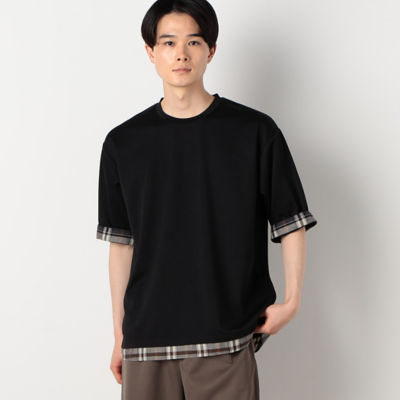 ポリエステル レーヨン リネンチェック コンビデザインＴシャツ