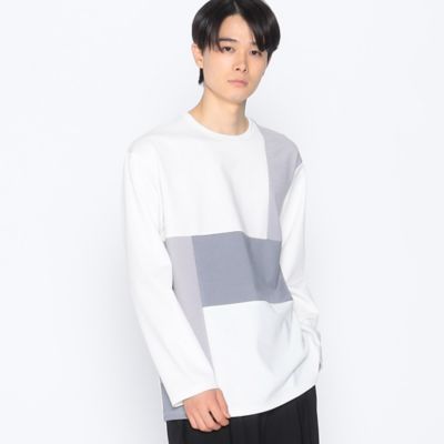 パッチワーク クルーネック ロングスリーブ Tシャツ