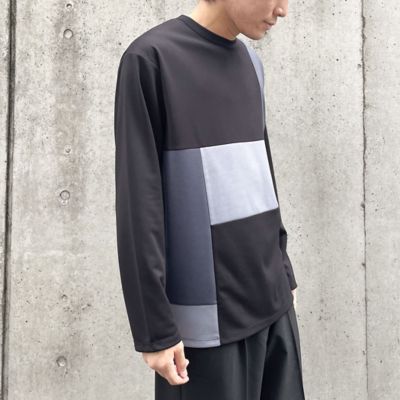 ＜三越伊勢丹/公式＞ COMME CA ISM (Men)/コムサイズム パッチワーク クルーネック ロングスリーブ Tシャツ クロ トップス【三越伊勢丹/公式】