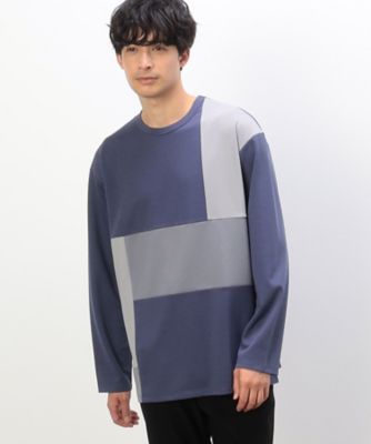 パッチワーク クルーネック ロングスリーブ Tシャツ