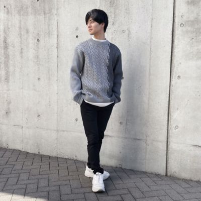 ケーブル ニット プルオーバー メンズ カジュアル 白 黒 マシーンウォッシャブル】バイカラーデザイン ケーブル ニット