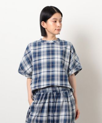 ＜COMME CA ISM (Women)＞インディゴチェックプルオーバー　／　セットアップ対応（５２１５ＨＫ７２）