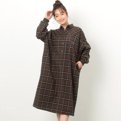 【極美品】18aw チェックシャツワンピース　異素材ボタン　グラデーションカラー身幅66