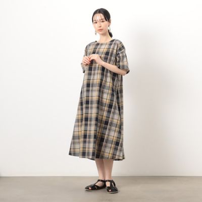 ＜三越伊勢丹/公式＞ COMME CA ISM (Women)/コムサ イズム 前後2WAY 半袖チェックアッパッパ ワンピース ベージュ ワンピース・ドレス【三越伊勢丹/公式】