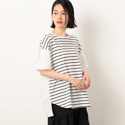 ＜COMME CA ISM (Women)＞ボーダー　異素材ドッキング　バック　フレアＴシャツ（５２６８ＣＣ９０）