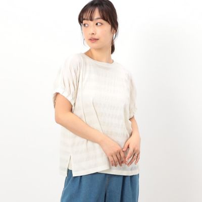 ＜COMME CA ISM (Women)＞シアーボーダー　ドルマンスリーブＴシャツ（５２６８ＣＧ８３）