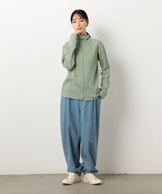 ターコイズ リブ編み ハイネックシャツ コットン ランダムリブ ハイネックTシャツ（長袖）（5268CK71