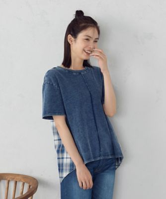 ＜COMME CA ISM (Women)＞インディゴチェック　バックフレアＴシャツ　／　セットアップ対応（５２６８ＣＫ７８）