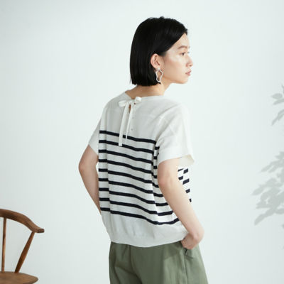 ＜COMME CA ISM (Women)＞ボーダー　コットンリネン　ニット（５２７６ＫＹ７０）