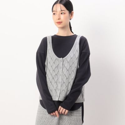 Vネック透かし編み ニットベスト（12-77KG06-204）｜COMME CA