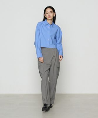 コムサ（COMME CA）/ストライプタイプライター／バルキーオックスフォード クロップドシャツ Sサイズ 〕 ストライプタイプライター／バルキーオックスフォード