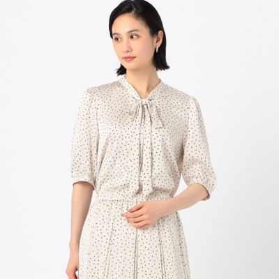 ＜COMME CA Sサイズ (Women/小さいサイズ)＞〔　Ｓサイズ　〕　【セットアップ対応】ウェーブサテンドットプリント　ブラウス（５４０４ＢＧ０９）