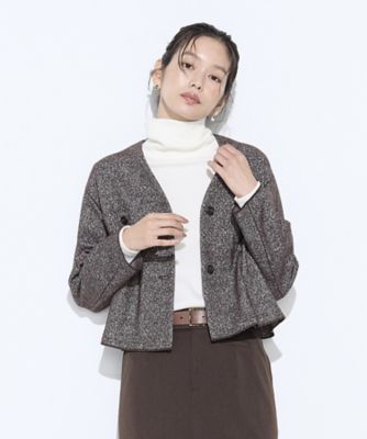Sサイズ 〕 ツイード柄リバージャージー ノーカラージャケット