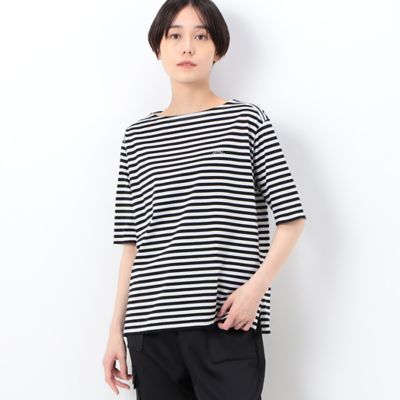 ＜COMME CA Sサイズ (Women/小さいサイズ)＞〔　Ｓサイズ　〕　シルケット天竺ボーダー　　ボートネック５分袖Ｔシャツ（５４６０ＥＣ２１）