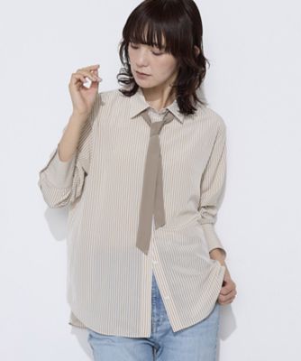 ＜COMME CA Sサイズ (Women/小さいサイズ)＞〔　Ｓサイズ　〕　デシンストライプ　ボウタイシャツ（５４７２ＨＯ０６）