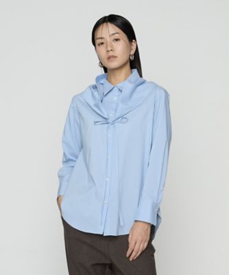 Sサイズ 〕 コットンナイロンシャンブレー カーチフ付きシャツ