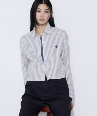 ＜COMME CA Sサイズ (Women/小さいサイズ)＞〔　Ｓサイズ　〕　コットンポプリンストライプ　クロプトシャツ（５４７３ＨＯ０３）