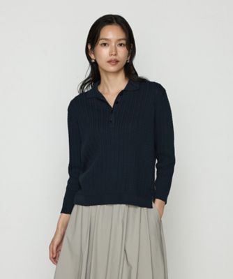 ＜COMME CA TALL (Women/大きいサイズ)＞〔　ＴＡＬＬサイズ　〕　ケーブル編みニット　ポロ襟プルオーバー（６７０４ＩＫ０２）