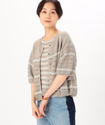 ＜COMME CA TALL (Women/大きいサイズ)＞〔　ＴＡＬＬサイズ　〕　【ツイン対応】クロッシェ風引き上げ柄　ニットカーディガン（６７０６ＩＧ０６）
