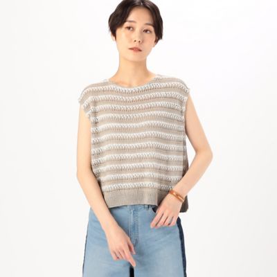 ＜COMME CA TALL (Women/大きいサイズ)＞〔　ＴＡＬＬサイズ　〕　【ツイン対応】クロッシェ風引き上げ柄　ニットジレ（６７０６ＩＧ０７）
