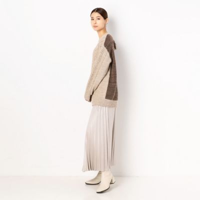 〔ＴＡＬＬサイズ〕ケーブル編み　チュニック丈Ｖネック　ニットプルオーバー（６７２６ＩＷ１６）