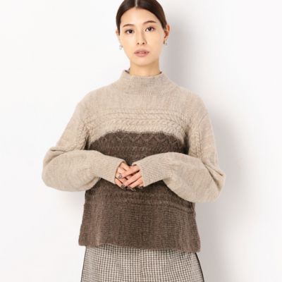 〔ＴＡＬＬサイズ〕ケーブル編み　ハイネックＡライン　ニットプルオーバー（６７２６ＩＷ１７）