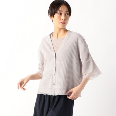 COMME CA TALL (Women/大きいサイズ)/コムサ トール 〔　ＴＡＬＬサイズ　〕　ストライプ調シアーニット　ベルスリーブシアーカーディガン（６７３０ＩＧ０８）