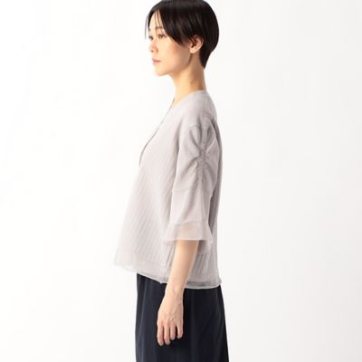 〔　ＴＡＬＬサイズ　〕　ストライプ調シアーニット　ベルスリーブシアーカーディガン（６７３０ＩＧ０８）
