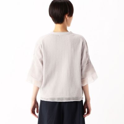 〔　ＴＡＬＬサイズ　〕　ストライプ調シアーニット　ベルスリーブシアーカーディガン（６７３０ＩＧ０８）