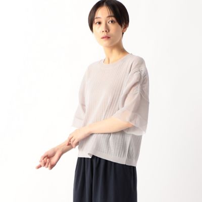 COMME CA TALL (Women/大きいサイズ)/コムサ トール 〔　ＴＡＬＬサイズ　〕　ストライプ調シアーニット　ベルスリーブシアープルオーバー（６７３０ＩＧ０９）