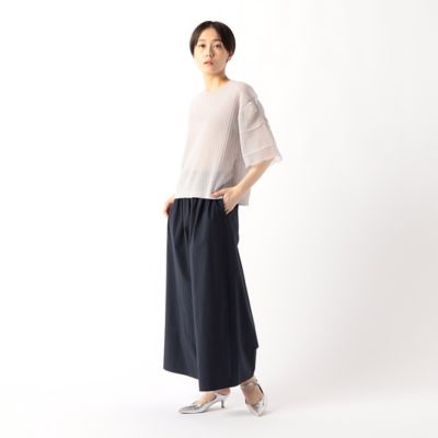 〔　ＴＡＬＬサイズ　〕　ストライプ調シアーニット　ベルスリーブシアープルオーバー（６７３０ＩＧ０９）