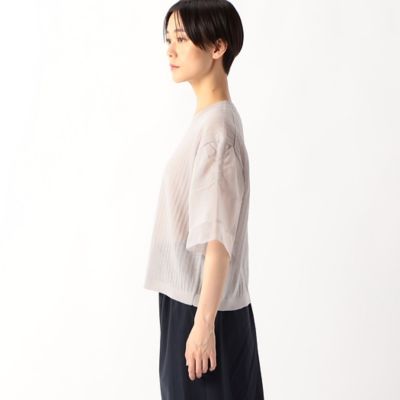〔　ＴＡＬＬサイズ　〕　ストライプ調シアーニット　ベルスリーブシアープルオーバー（６７３０ＩＧ０９）
